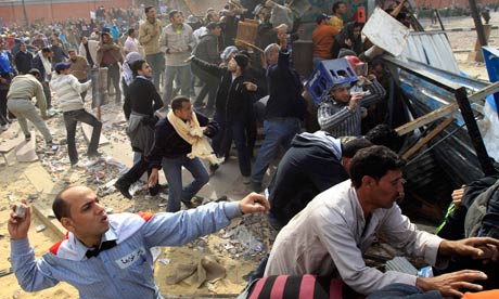  ... during rioting with pro-Mubarak thugs near Tahrir Square in Cairo toda