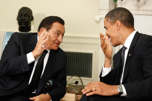 US president Barack Obama cosies up to Egyptian strongman Hosni Mubarak last 