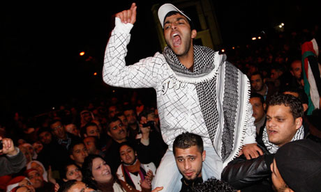 Young Jordanians celebrate in Amman last Friday after Hosni Mubarak's ouster 